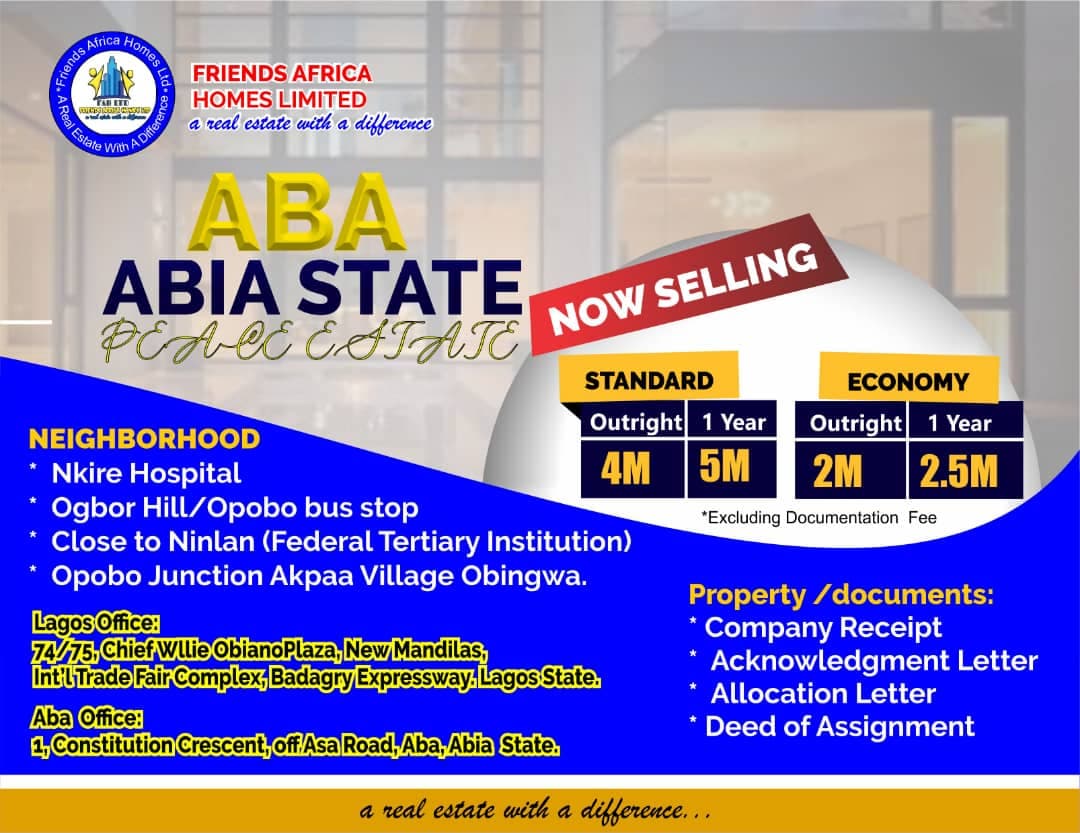 Residential Lands by FAHL for sale in Aba, Abia State – Peace Estate - 4M, 2M - Doc fee not included in price.